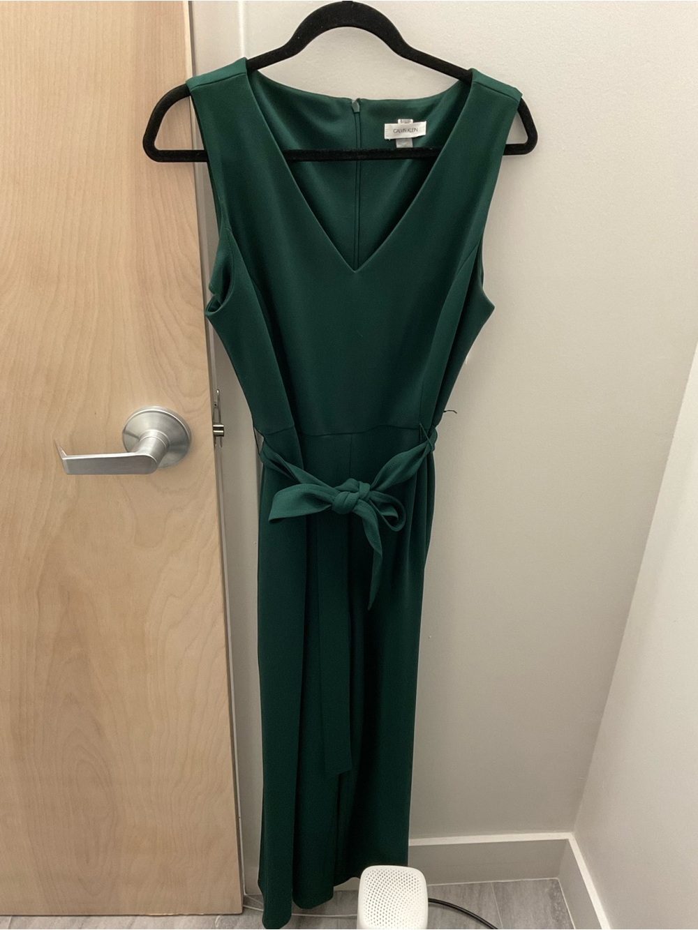 Calvin Klein Deep Emerald V-Neck Maxi Dress with Waist Tie